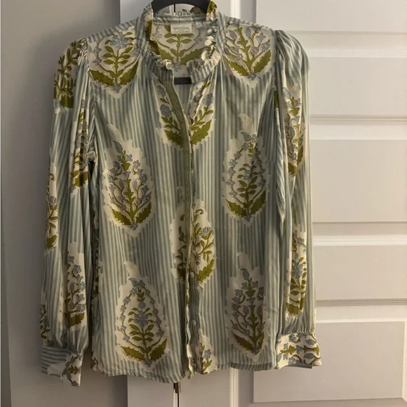 Spartina 449 Striped Floral Blouse - Blue and Green - Picture 2 of 4